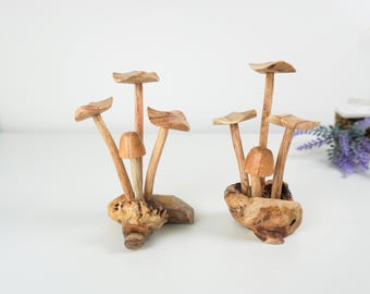 The smooth cap wooden mushroom. Hand Carved Wooden Mushroom Sculpture: Rustic Home Decor. Gifts. Housewarming. Garden decor.