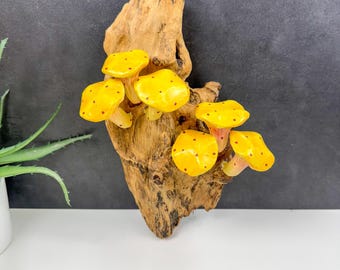 Wooden Mushrooms Painted. Wall hanging. Hand Carved Wooden Mushroom Sculpture: Home Decor Art