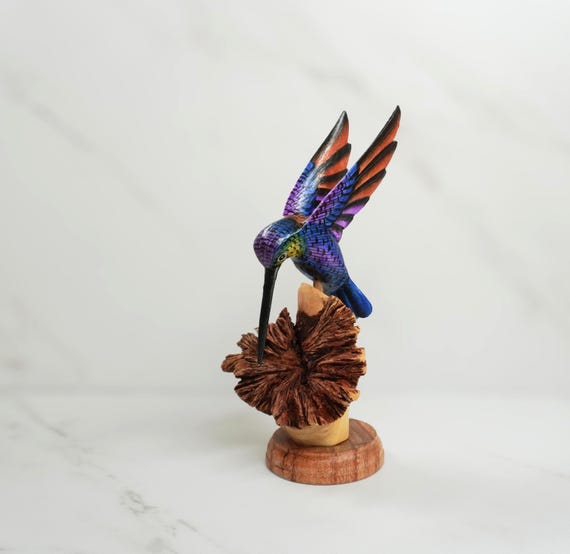 Painted Hummingbird Statue, Wooden Sculpture, Colorful Art, Nature, Gifts, Handmade, Office Decor,