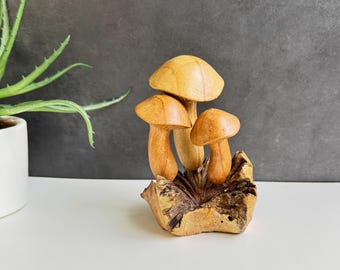 Handcrafted Wooden Mushroom Trio – Rustic Home Décor, Nature-Inspired Sculpture, Handmade Wooden Ornament
