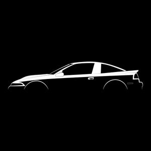 Könnte beinhalten: Eine weiße Silhouette eines Coupés vor schwarzem Hintergrund.