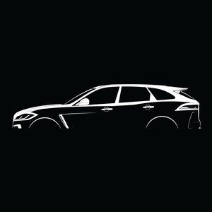 May include: A white silhouette of a car against a black background. The car is a modern SUV with a sleek design.