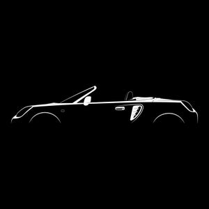 Puede incluir: Una silueta blanca de un coche deportivo convertible con el techo bajado. El coche se ve de lado y está mirando hacia la derecha.