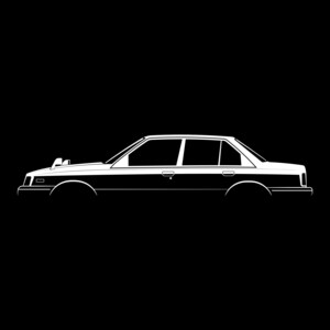May include: A white silhouette of a sedan car with a black background.