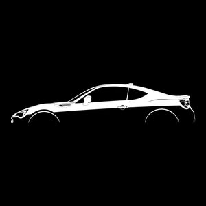 May include: A white silhouette of a sports car with a black background.