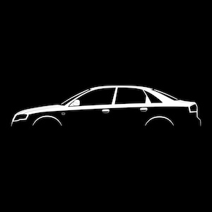 Könnte beinhalten: Eine weiße Silhouette eines Sedans vor schwarzem Hintergrund.