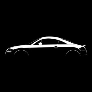 Peut inclure: Une silhouette blanche d'une voiture de sport sur un fond noir. La voiture est vue de côté, avec le côté conducteur face au spectateur.