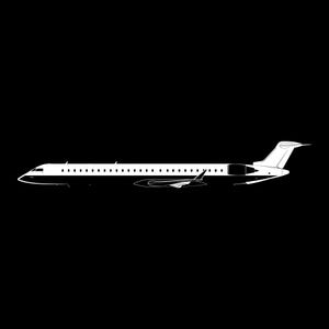 May include: A white silhouette of a private jet against a black background.