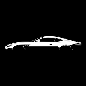 May include: A white silhouette of a sports car viewed from the side. The car has a sleek design with a low profile and a long hood.