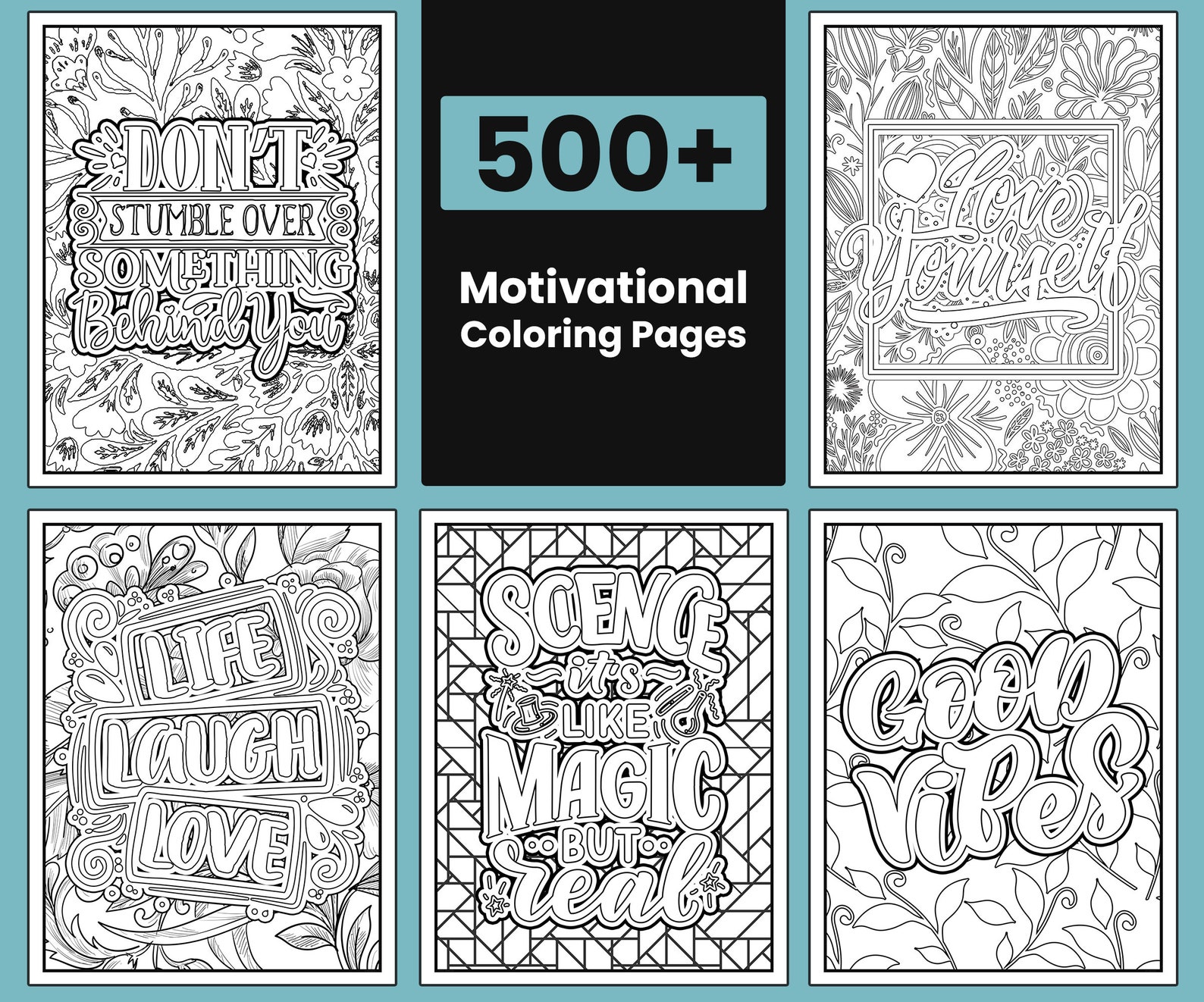 500 Quotes Coloring Pages Coloring Book Pdf Digital Coloring | Etsy
