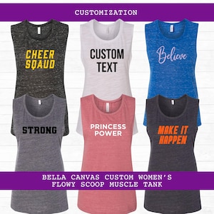 Custom Women&#39;s Muscle Tank, Bella Canvas Flowy Scoop Neck, Personalized Soft Light-Weight Top