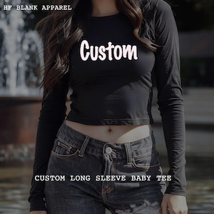 Custom Women&#39;s Long Sleeve Baby Tee, College Spirit Y2K Micro Rib Stretch-Fit Crop