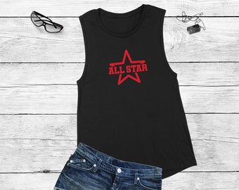 Tanque muscular All Star Jersey para mujer - Tanque Racerback de Jersey de béisbol - Camiseta minimalista All Star Summer Tank - All Sports Soft Gym Yoga Top