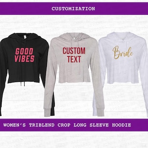 Customizable Tri-Blend Crop Hoodie, Women&#39;s Blank DIY Long Sleeve Pullover, Light-Weight Thin Top