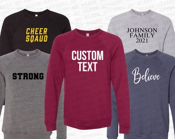 Custom Bella Canvas Sweatshirt, Personalized Super Soft Fleece Pullover, Blank DIY Youth Sweatshirts