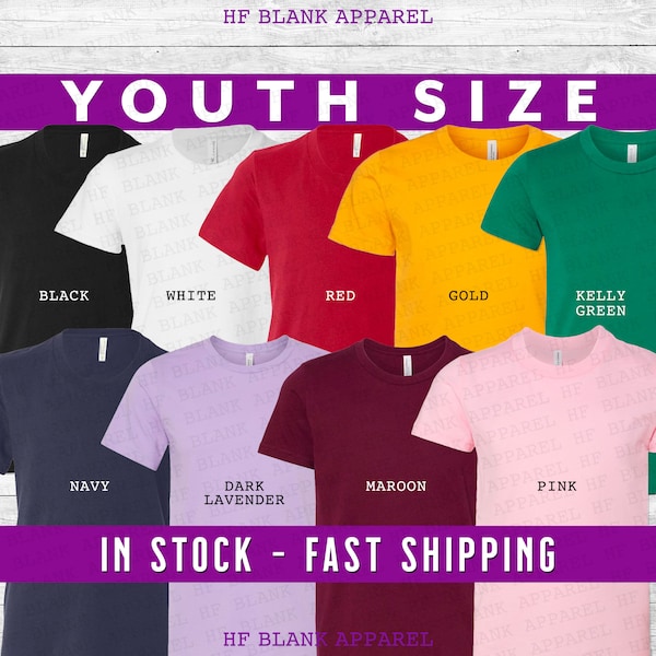 Bella Canvas Youth Unisex Jersey T-Shirts, Basic Cotton Kids Shirt, Everyday Essential Top, Solid & Heather Colors, Soft Blank Youth Shirt