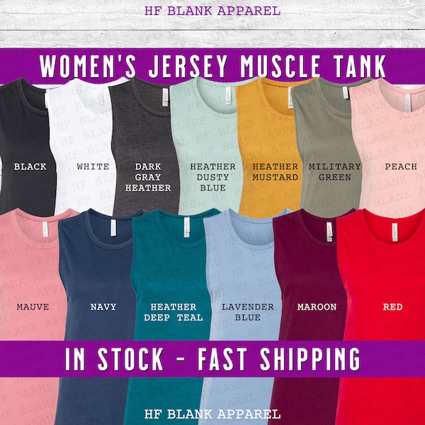 Women's Muscle Tank Top - Soft Jersey Tank Top - Everyday Essential Gym Top - Blank Bella Canvas Muscle Top - DIY Design Plain Tanks