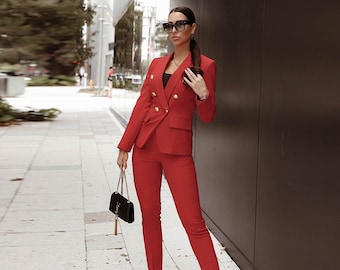 Red Dressy Wedding Pants Suit - Etsy