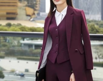 PANT SUITS women, Women Suit Red Wine, Dress Suit Women, Business Suit Women, Women Tailored Suit, Three piece suit Women