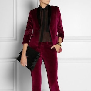 Red velvet tuxedo suit womens sale