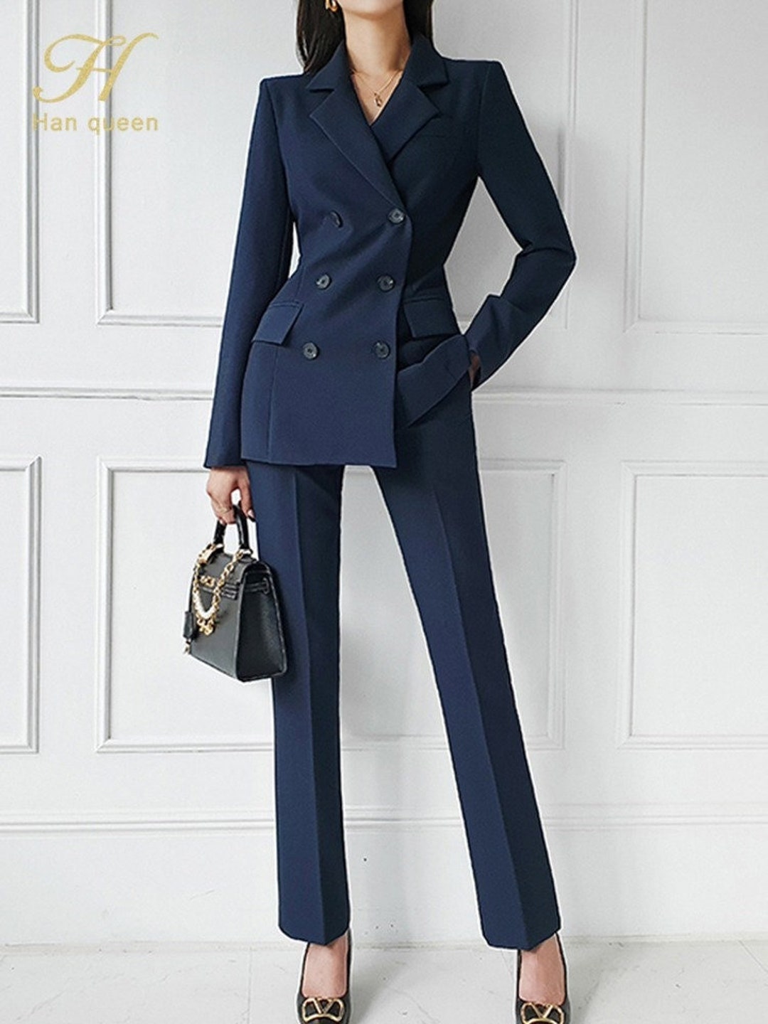 Blue Pant Suit for Women, Womens Wedding Suit Set , Dressy Pant Suits for Women , Two Piece Suit