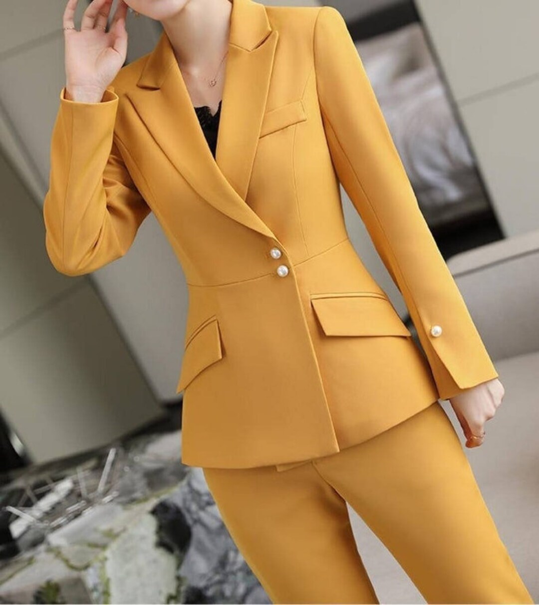 Women Elegant Pullovers Pants Suit Womens Two Piece Lapels Suit Set Office  Business Long Sleeve Formal Jacket Pant Suit Slim Fit Trouser Jacket Suit