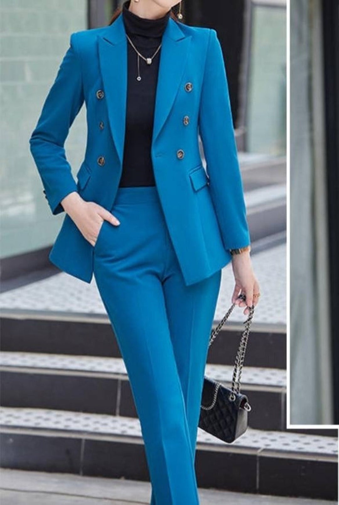 PEACOCK BLUE SUIT for Women/ Double Breasted Suit/womens Suit