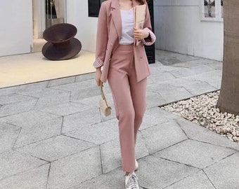 PANT SUITS Women, Double Breasted  Women Suit Pink, Dress Suit Women, Business Suit Women, Women Tailored Suit, Two piece suit Women