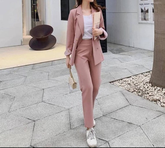 PANT SUITS Women Double Breasted Women Suit Pink Dress Suit