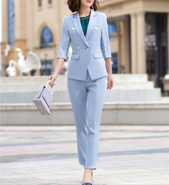 PANT SUITS Women, Double Breasted Women Suit Sky Blue, Dress Suit Women,  Business Suit Women, Women Tailored Suit, Two Piece Suit Women -  Canada