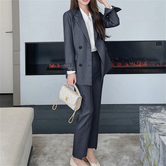 Grey Pant Suit for Women, Dressy Pant Suits for Women , Two Piece