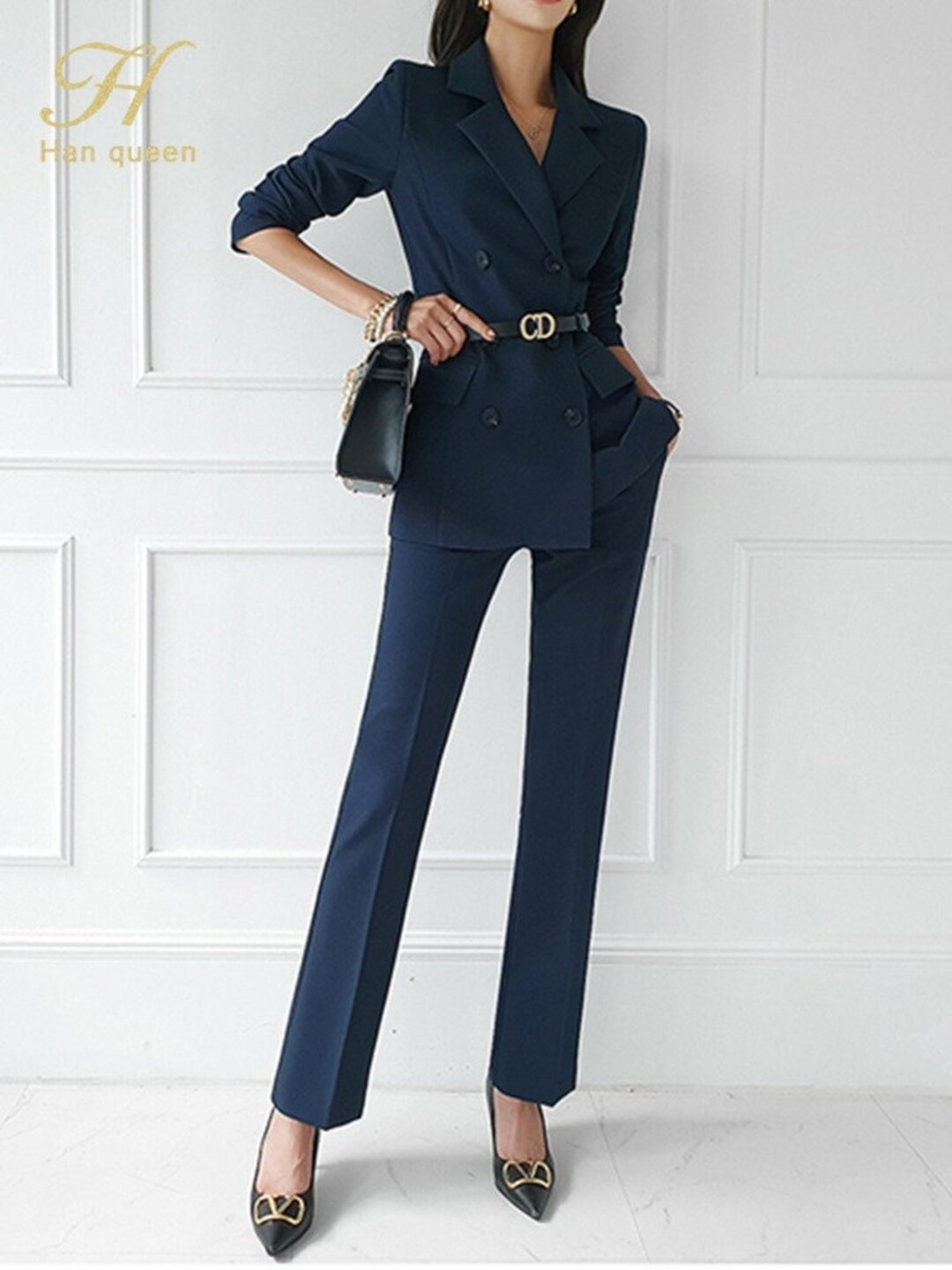 Blue Pant Suit for Women, Womens Wedding Suit Set , Dressy Pant Suits for Women , Two Piece Suit