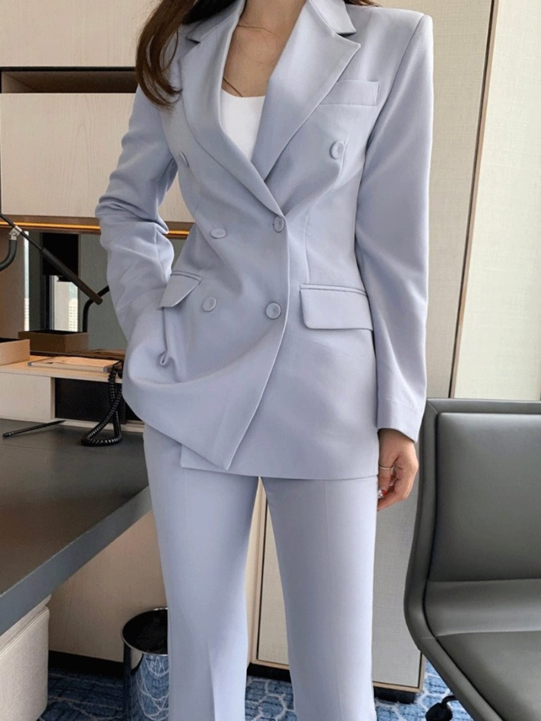 Light Blue Matching Pant Suit Set- Entro