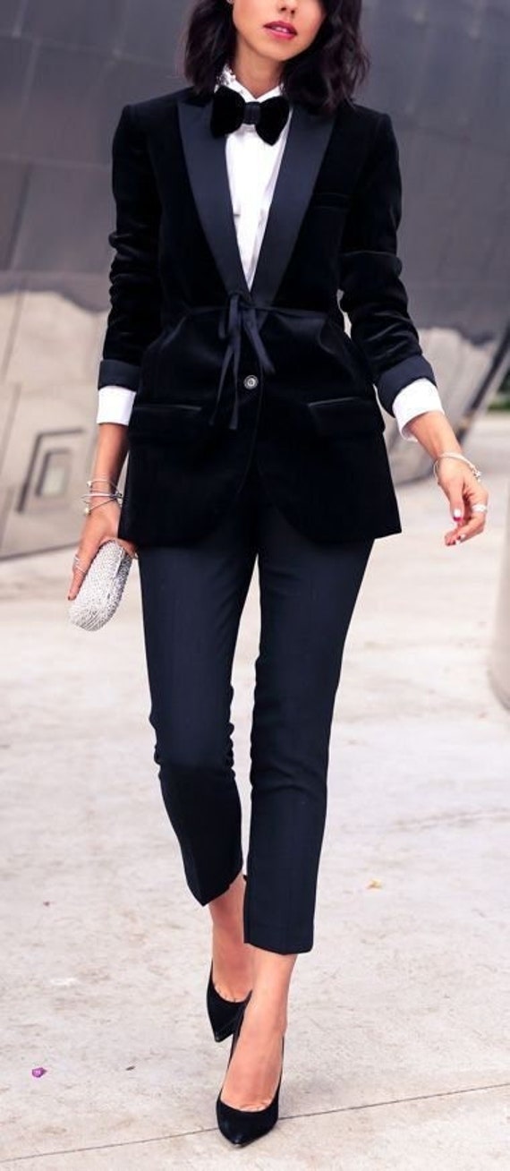 Allegra K Women's Notched Lapel Long Sleeve Office Business Button Velvet  Suit Blazer Black Small : Target