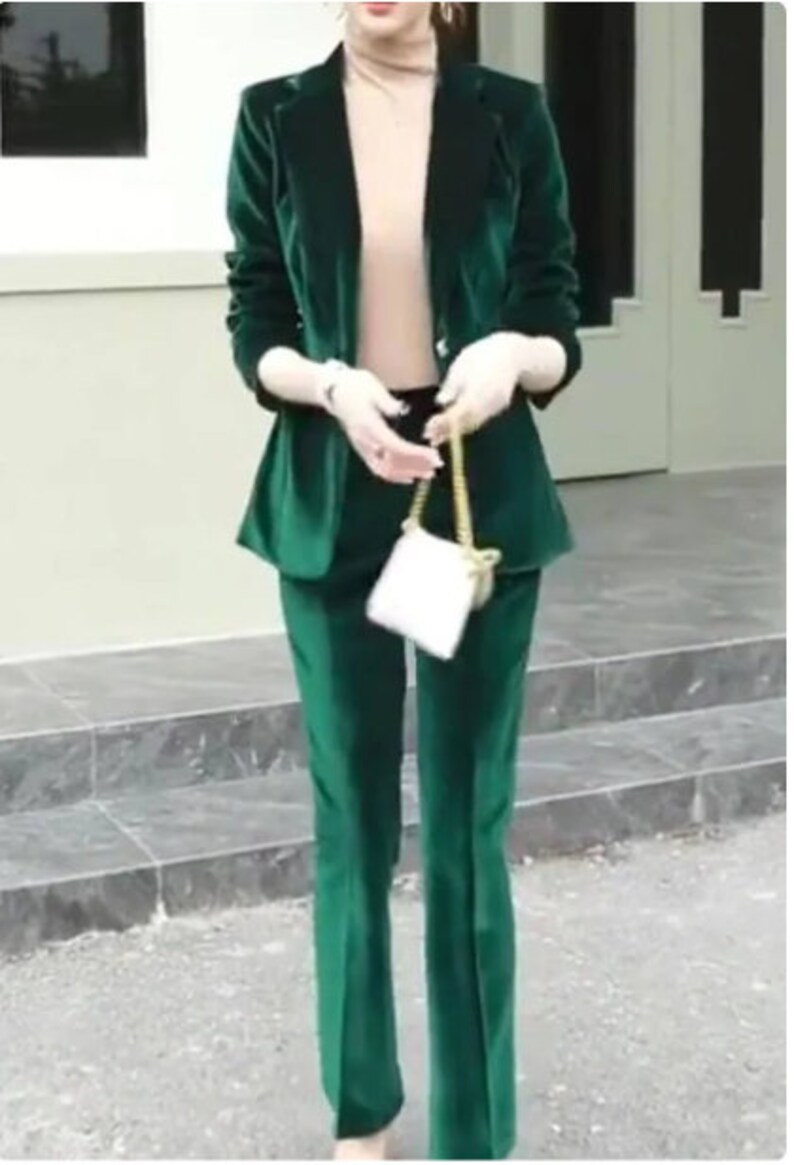 GREEN Women's Velvet Pants Suit Set / Bespoke Suit for Etsy