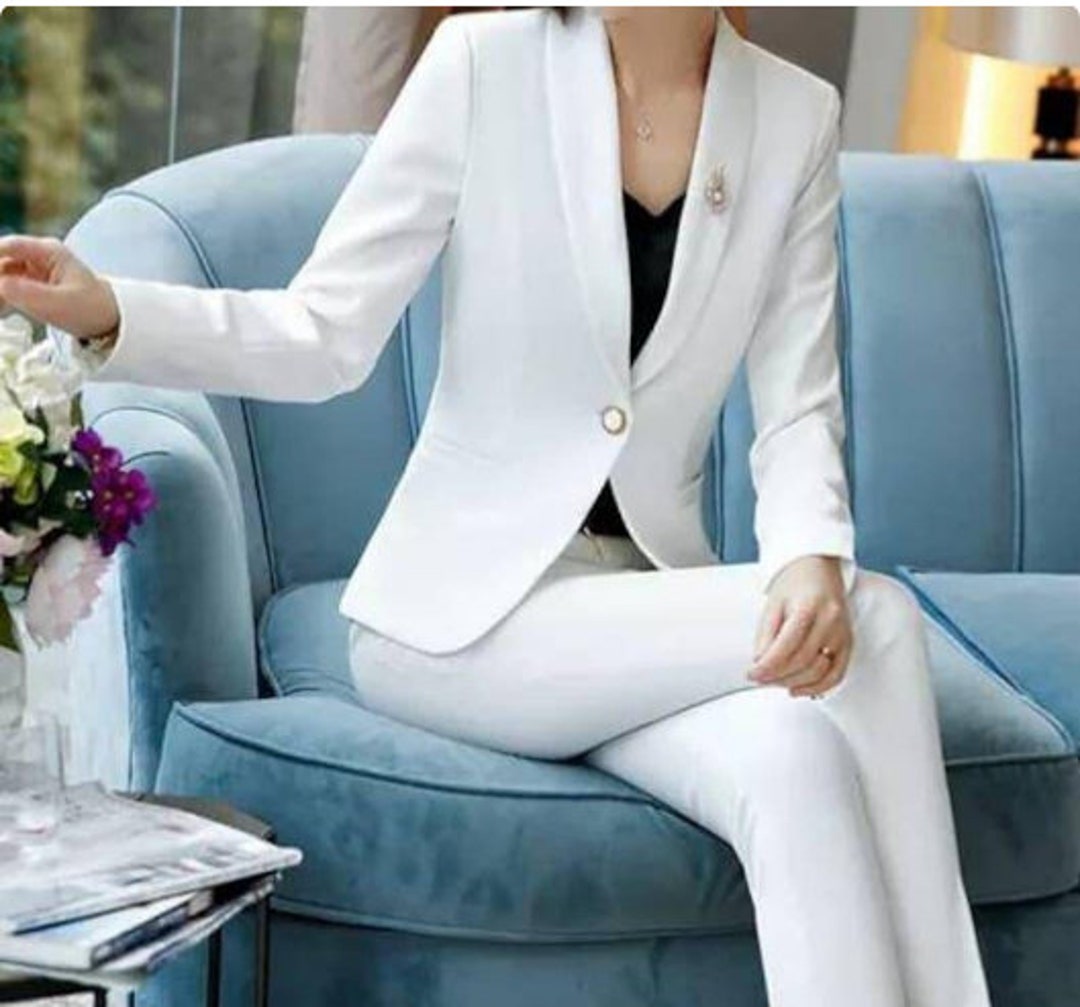 Blue Pant Suit for Women, Womens Wedding Suit Set , Dressy Pant