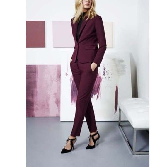 Burgundy Pant Suit for Women, Two Piece Suit, Dressy Pant Suits for Women ,  Women Formal Wear, Womens Suit, Womens Wedding Suit Set 