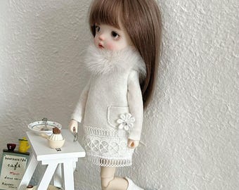 Blythe Doll Clothes - Faux Fur Collar & Lace Hem Dress for Neo Blythe Dolls
