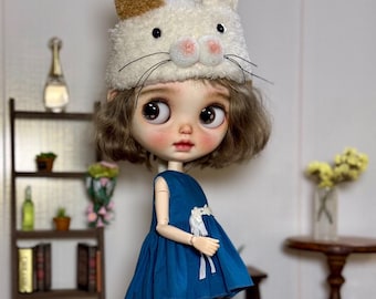 Blythe Doll Clothes Set, Dress, Cat Hat, Socks, OB24 Doll Skirt