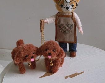 1/6 Scale Dolls Miniature Teddy Dog Pet,Mini Wool Stem Dog for Ob11  1/6 Bjd doll like Blythe/Yosd/Ob11/ doll,Dollhouse Decoration