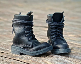 Black Leather Boots for Blythe Doll: Handmade Miniature Shoes