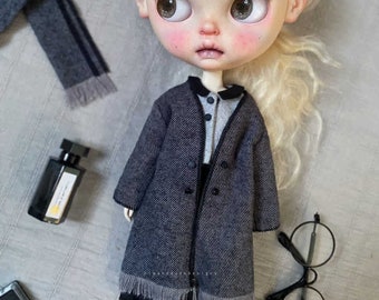 Tenue + jupe noire + gilet + écharpe + chaussettes Vêtements de poupée Blythe, 1/6 Vêtements de poupée pour Azone OB24 OB22 Body Skirt, Vêtements de poupée OB24, Blythe Outfit