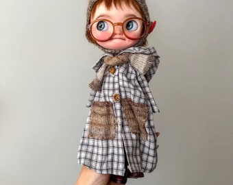 Vintage Outfit+Scarf Blythe Doll Clothes,1/6 Doll Clothes for Azone OB24 OB22 Body Skirt ,OB24 Doll Clothes