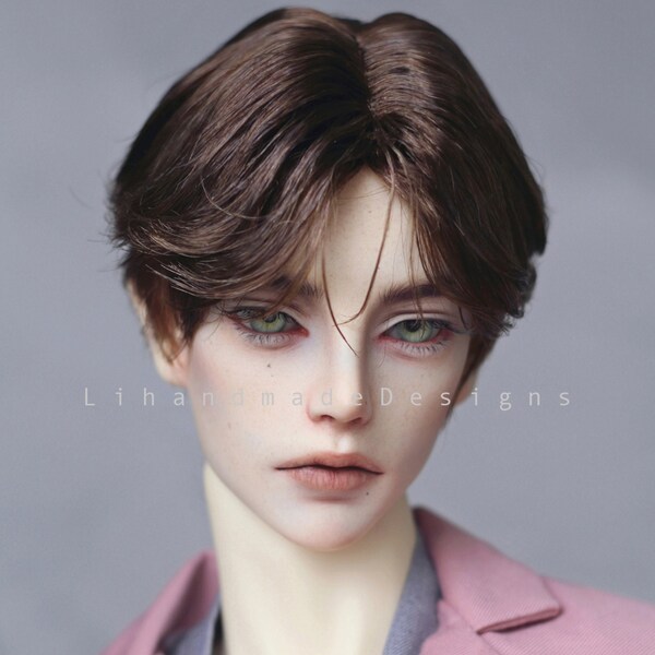 In Stock 8-9'' Handmade Bjd Hair Styled Doll Wig for Sd Soom Art Doll Accessories,Brown Short Wig for Male Boy Doll