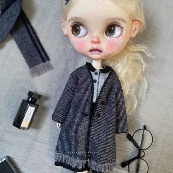 Tenue + jupe noire + gilet + écharpe + chaussettes Vêtements de poupée Blythe, 1/6 Vêtements de poupée pour Azone OB24 OB22 Body Skirt, Vêtements de poupée OB24, Blythe Outfit