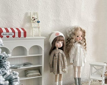 Handmade Plaid Blythe Doll Dress - Ruffled Collar Long Sleeve Dress for OB24/OB22 Dolls
