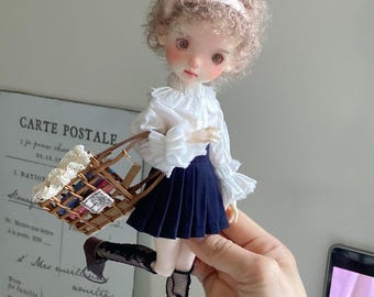 Black Embroidered Blythe Doll Dress: 1/6 Scale Outfit