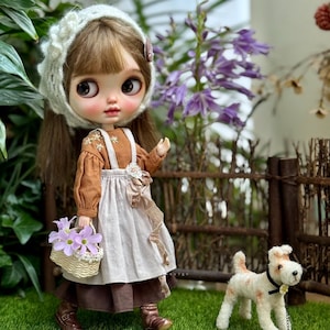 4-Piece Blythe Doll Outfit: Embroidered Top, Skirt, Apron, Headscarf - OB24/OB22 Size
