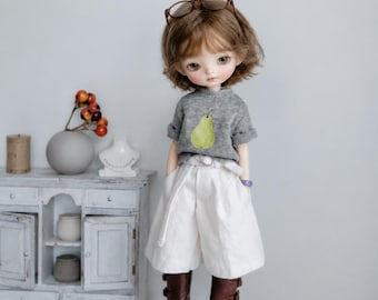 Kurzarm-Strickoberteil mit Birnenmuster und weiße, weite Culottes / Kleidung für Blythe-Puppen (Azone/ob22/ob24/blythe)