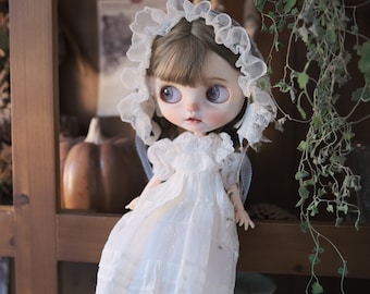3 Piece Blythe Doll Dress: Lace Hat & Underskirt, Fits Azone OB24/OB22